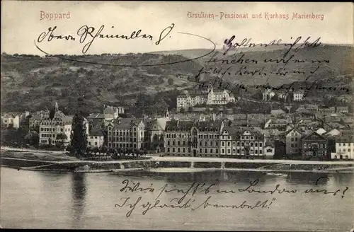 Ak Boppard am Rhein, Panorama, Ursulinen Pensionat, Kurhaus Marienberg