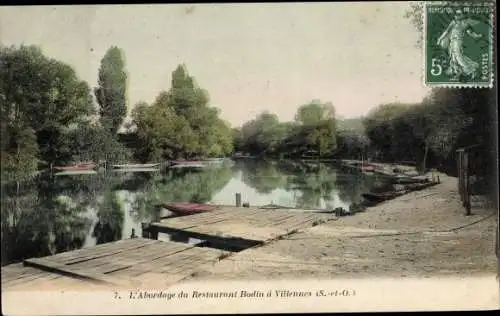 Ak Villennes sur Seine Yvelines, abordage du Restaurant Bodin
