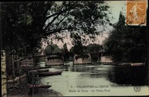 Ak Villennes sur Seine Yvelines, Bords de seine, vieux Pont