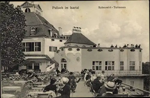 Ak Pullach im Isartal, Rabenwirt Terrassen