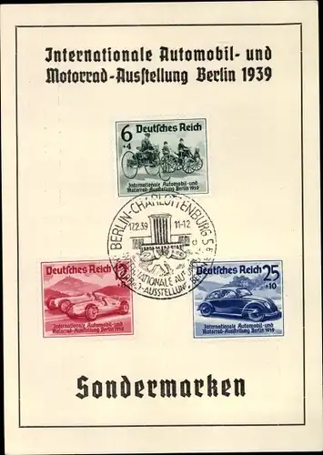 Briefmarken Ak Berlin, Int. Automobil und Motorrad Ausstellung 1939, Deutsche Bank, Sparkonten