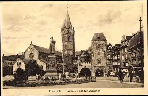 Ak Lutherstadt Eisenach in Thüringen, Karlsplatz mit Nicolaikirche