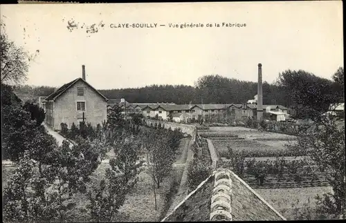 Ak Claye Souilly Seine et Marne, vue générale de la Fabrique, cheminées