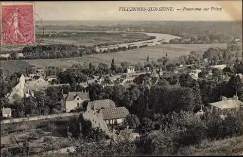 Ak Villennes sur Seine Yvelines, Panorama sur Poissy, fleuve, paysage