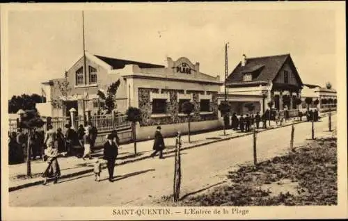 Ak Saint Quentin Aisne, L'Entree de la Plage