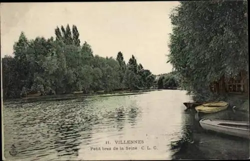 Ak Villennes sur Seine Yvelines, Petit bras de la seine, barques