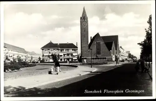 Ak Groningen Niederlande, Sionskerk Floresplein