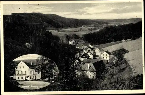 Ak Scheergrund Leisnig in Sachsen, Gasthaus Scheergrund, Panorama vom Ort
