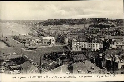 Ak Saint Helier Kanalinsel Jersey, General View of the Esplanade, Vue generale de l'Esplanade