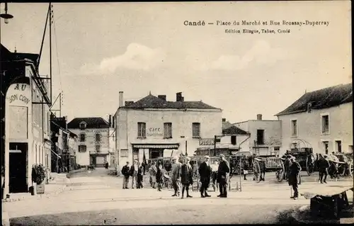 Ak Cande Maine et Loire, Place du Marche et Rue Brossay Duperray