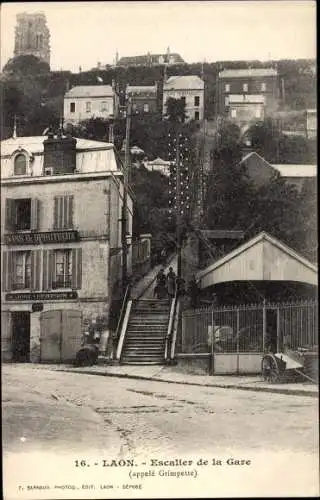 Ak Laon Aisne, Escaliers de la Gare, Vins & Spiritueux
