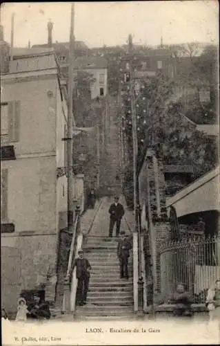 Ak Laon Aisne, Escaliers de la Gare