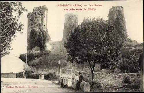 Ak Hérisson Allier, ruines, vue prise route de Cérilly