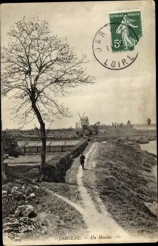 Ak Jargeau Loiret, un Moulin à vent, paysage