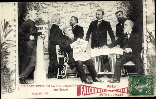 Ak Salon 1907, President Armand Fallières au Stand Pneu Falconnet Perdodeaud, Verkehrsausstellung