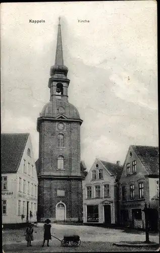 Ak Kappeln an der Schlei, Kirche, Restaurant, Geschäftshäuser