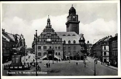 Ak Plauen im Vogtland, Ortsansicht, Altmarkt mit König Albert Denkmal