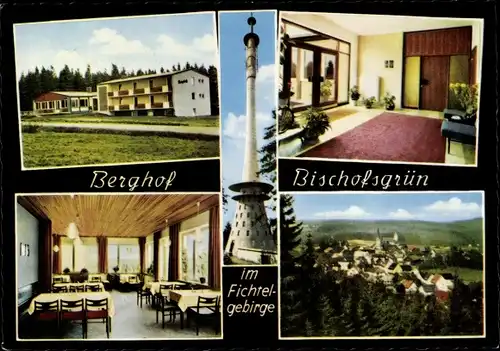Ak Bischofsgrün im Fichtelgebirge, Sendemast, Hotel Cafe Berghof