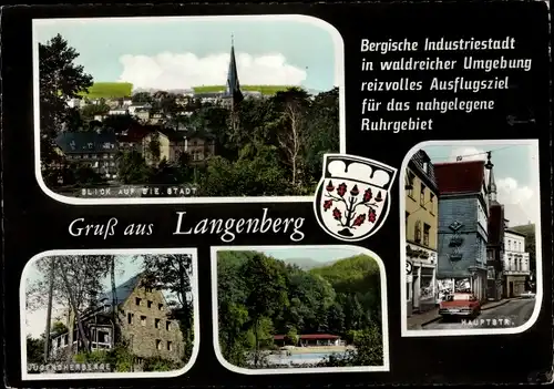 Ak Langenberg Velbert, Blick auf die Stadt, Jugendherberge, Hauptstraße, Waldpartie
