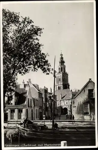 Ak Groningen Niederlande, Turfstraat met Martinitoren