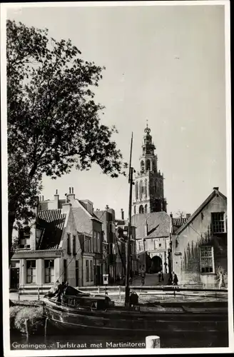 Ak Groningen Niederlande, Turfstraat met Martinitoren