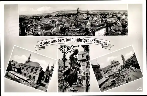 Ak Göttingen in Niedersachsen, Ansichten, Totale, Marktplatz, Gänseliesel, Rathaus