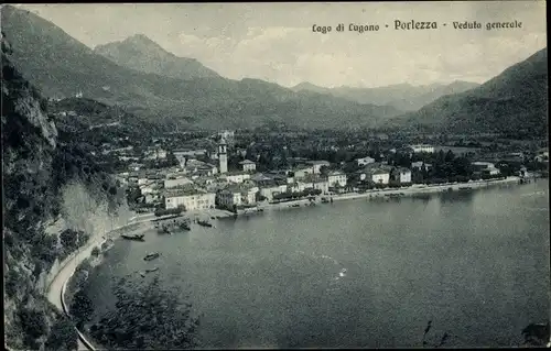 Ak Porlezza Lombardia, Lago di Lugano, Veduta generale, Ortspanorama und Umgebung