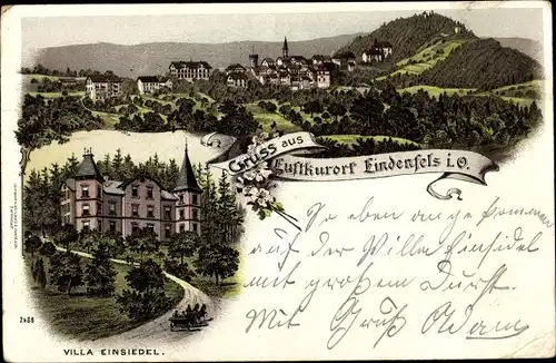 Litho Lindenfels im Odenwald, Villa Einsiedel, Panorama