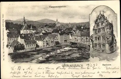 Künstler Ak Gernsbach im Murgtal Schwarzwald, Gesamtansicht, Rathaus