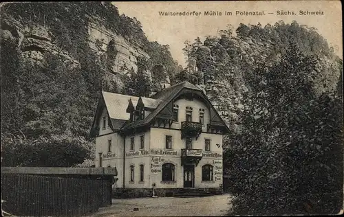 Ak Porschdorf Bad Schandau Sächsische Schweiz, Waltersdorfer Mühle im Polzenztal