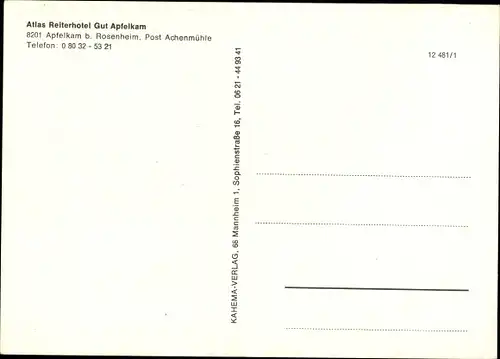 Ak Apfelkam bei Rosenheim Oberbayern, Atlas Reiterhotel Gut Apfelkam, Innenansicht, Postkutsche