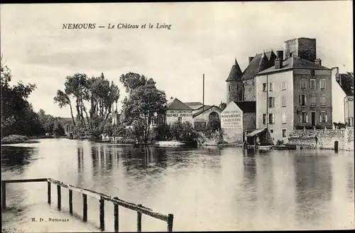 Ak Nemours Seine et Marne, Le Chateau et le Loing