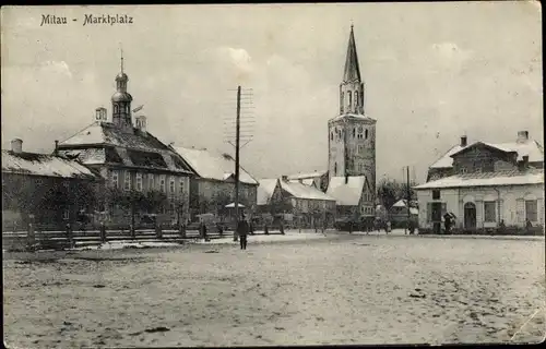 Ak Jelgava Mitau Lettland, Marktplatz, Kirche, Rathaus