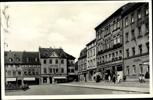 Ak Glauchau in Sachsen, Marktplatz, Apotheke, Geschäfte