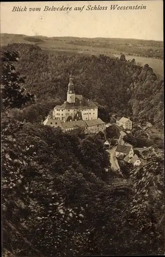 Ak Weesenstein Mügtlitztal in Sachsen, Blick vom Belvedere auf das Schloss