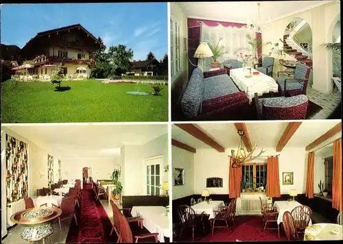 Ak Rottach Egern in Oberbayern, Hotel Helenenschlößl Café, Innenansichten