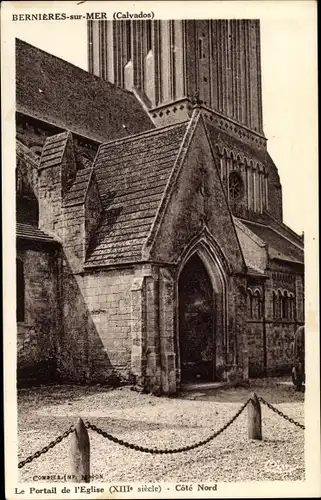 Ak Bernieres sur Mer Calvados, Portail de l'Eglise, Cote Nord