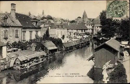 Ak Vierzon Cher, Les Lavoirs de l'Abbaye et les Moulins