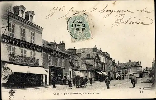 Ak Vierzon Cher, Place d'Armes, Librairie