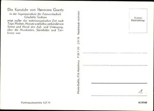 Ak Die Kunstuhr von Hermann Goertz, Ingenieurschule für Feinwerktechnik Glashütte