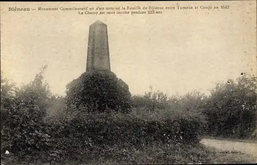 Ak Bleneau Auxerre Yonne, Monument Commémoratif