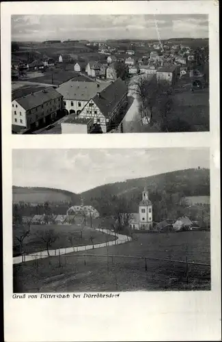 Ak Dürrröhrsdorf Dittersbach in Sachsen, Panorama, Kirche