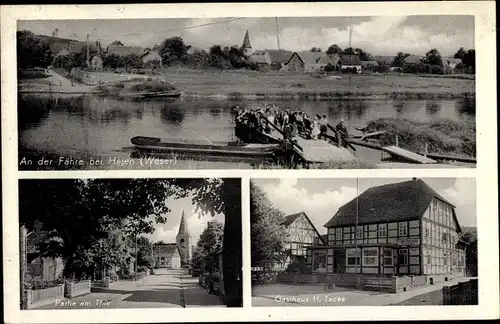 Ak Hajen Emmerthal Weser, Fähre, Gasthaus H. Tacke, Partie am Thie