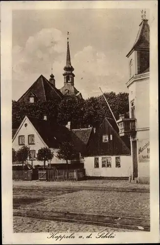 Ak Kappeln an der Schlei, Straßenpartie, Kirchturm