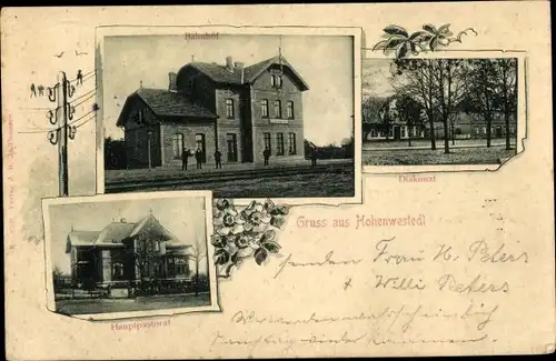 Ak Hohenwestedt in Schleswig Holstein, Diakonat, Bahnhof, Gleisseite, Hauptpastorat