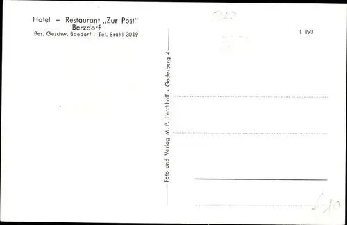 Ak Berzdorf Wesseling Rhein Erft Kreis, Gasthof zur Post, Geschw. Baedorf, Innenansicht