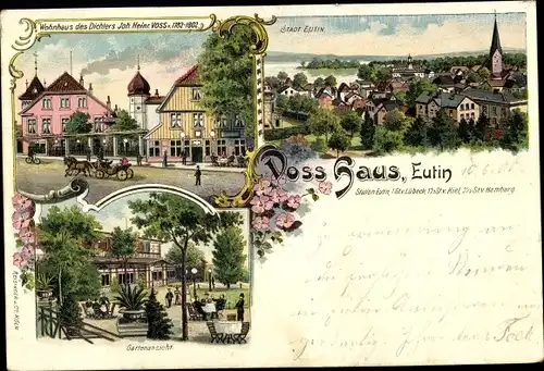 Litho Eutin in Ostholstein, Wohnhaus von Joh. Heinrich Voss, Garten, Stadtansicht