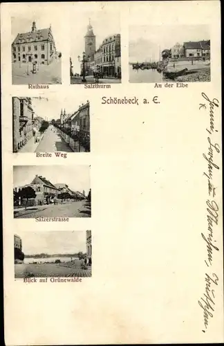 Ak Schönebeck an der Elbe im Salzlandkreis, Salzturm, Rathaus, Breite Weg, Grünewalde