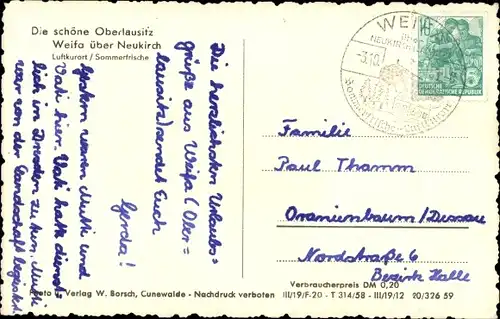 Ak Weifa Steinigtwolmsdorf Lausitz, Durchblick zum Ort, Sommerfrische