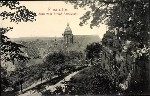 Ak Pirna Elbe Osterzgebirge, Blick vom Schloss Restaurant